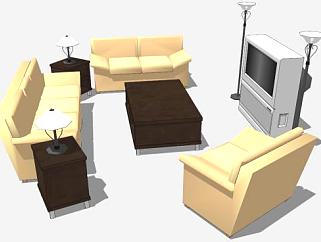 现代沙发客厅套装SU模型下载_sketchup草图大师SKP模型