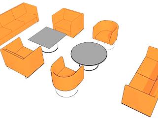 维奈特橘色组合沙发座位和桌子SU模型下载_sketchup草图大师SKP模型