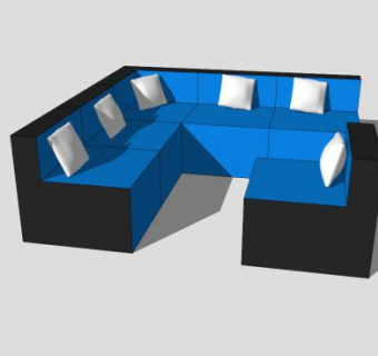 蓝黑现代沙发组合沙发SU模型下载_sketchup草图大师SKP模型