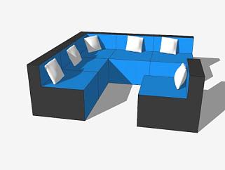 蓝黑现代沙发组合沙发SU模型下载_sketchup草图大师SKP模型