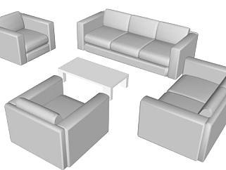灰色真皮沙发组合沙发SU模型下载_sketchup草图大师SKP模型