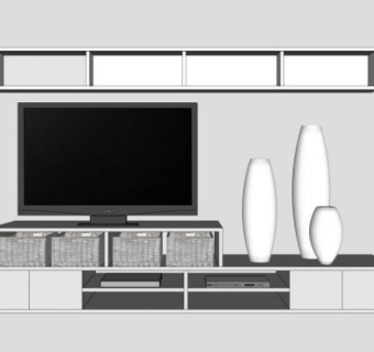 现代简欧风格电视柜SU模型下载_sketchup草图大师SKP模型