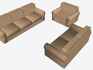 真皮组合沙发棕色沙发椅SU模型下载_sketchup草图大师SKP模型