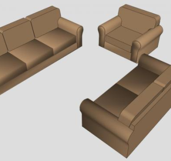 真皮组合沙发棕色沙发椅SU模型下载_sketchup草图大师SKP模型