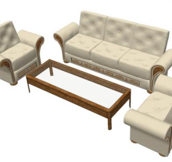 欧式沙发套有扶手椅和咖啡桌SU模型下载_sketchup草图大师SKP模型