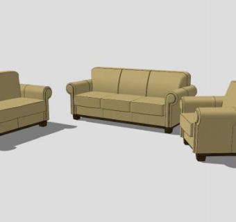 黄色沙发真皮组合沙发SU模型下载_sketchup草图大师SKP模型