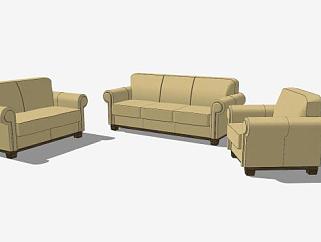 黄色沙发真皮组合沙发SU模型下载_sketchup草图大师SKP模型