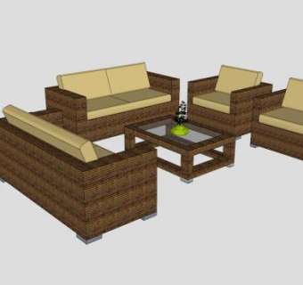黄色休闲沙发组合家具SU模型下载_sketchup草图大师SKP模型
