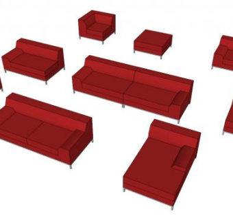 宜家风红色现代沙发SU模型下载_sketchup草图大师SKP模型