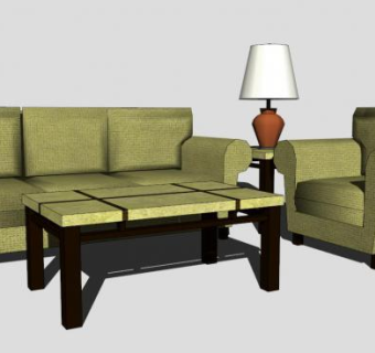 绿色沙发客厅套装SU模型下载_sketchup草图大师SKP模型