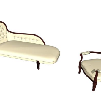 真皮米黄色扶手椅沙发组合SU模型下载_sketchup草图大师SKP模型