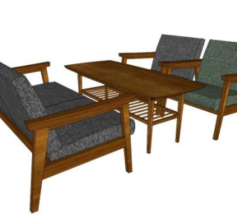 织物沙发组合扶手椅SU模型下载_sketchup草图大师SKP模型