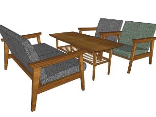织物沙发组合扶手椅SU模型下载_sketchup草图大师SKP模型