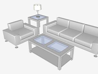 白色现代沙发客厅套装SU模型下载_sketchup草图大师SKP模型