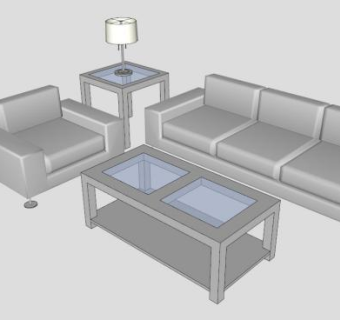 白色现代沙发客厅套装SU模型下载_sketchup草图大师SKP模型