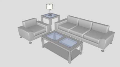 白色现代沙发客厅套装SU模型下载_sketchup草图大师SKP模型