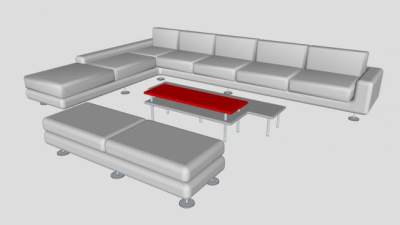 现代沙发白色真皮沙发组合SU模型下载_sketchup草图大师SKP模型