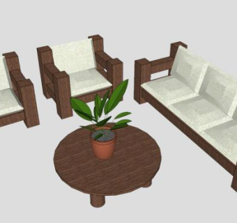 重木沙发实木沙发SU模型下载_sketchup草图大师SKP模型