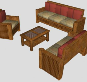 实木沙发组合沙发SU模型下载_sketchup草图大师SKP模型