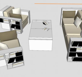 真皮米白色沙发书柜阅读沙发SU模型下载_sketchup草图大师SKP模型