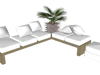 现代沙发白色组合沙发SU模型下载_sketchup草图大师SKP模型