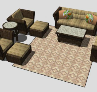 柳条套装家具组合沙发SU模型下载_sketchup草图大师SKP模型