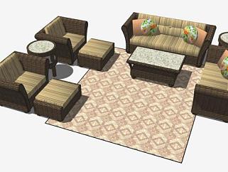 柳条套装家具组合沙发SU模型下载_sketchup草图大师SKP模型