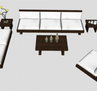 牧场沙发实木组合沙发SU模型下载_sketchup草图大师SKP模型