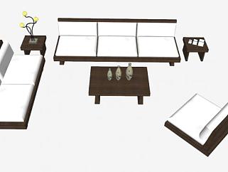 牧场沙发实木组合沙发SU模型下载_sketchup草图大师SKP模型