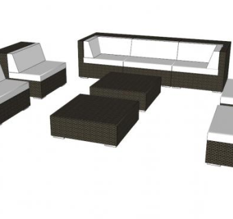 黑色RATAN家具沙发SU模型下载_sketchup草图大师SKP模型