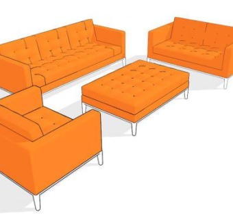 意大利橘色沙发空调休息室SU模型下载_sketchup草图大师SKP模型