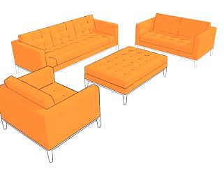 意大利橘色沙发空调休息室SU模型下载_sketchup草图大师SKP模型