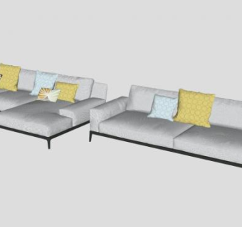 布艺沙发灰色基特沙发SU模型下载_sketchup草图大师SKP模型