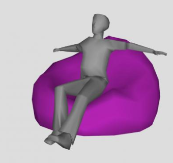 紫色懒人沙发男人坐在豆袋椅上SU模型下载_sketchup草图大师SKP模型