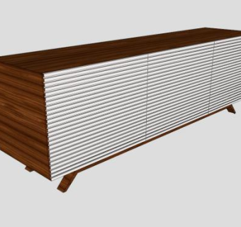 20世纪中期现代化白色电视柜SU模型下载_sketchup草图大师SKP模型