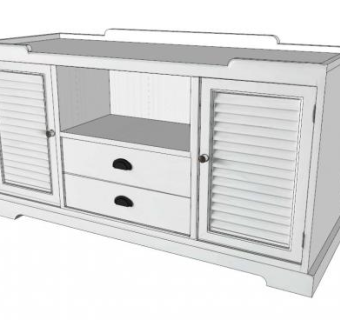 巴巴多斯风格白色电视柜SU模型下载_sketchup草图大师SKP模型
