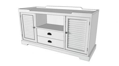 巴巴多斯风格白色电视柜SU模型下载_sketchup草图大师SKP模型