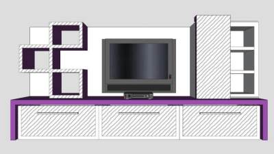 现代紫色电视柜SU模型下载_sketchup草图大师SKP模型