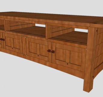 实木棕色电视柜SU模型下载_sketchup草图大师SKP模型