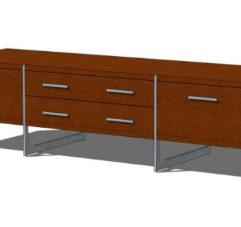 现代实木新中式电视柜SU模型下载_sketchup草图大师SKP模型