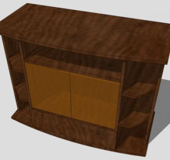 棕褐色复古实木电视柜SU模型下载_sketchup草图大师SKP模型