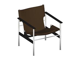 棕色波洛克扶手椅SU模型下载_sketchup草图大师SKP模型