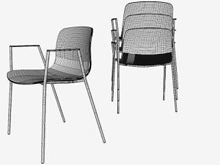 现代座椅白色叠起堆放椅SU模型下载_sketchup草图大师SKP模型