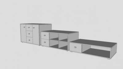 木制房间的白色电视柜SU模型下载_sketchup草图大师SKP模型