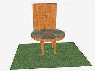 草坪上椅子实木座椅SU模型下载_sketchup草图大师SKP模型