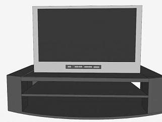 黑色电视柜上有灰色电视机SU模型下载_sketchup草图大师SKP模型