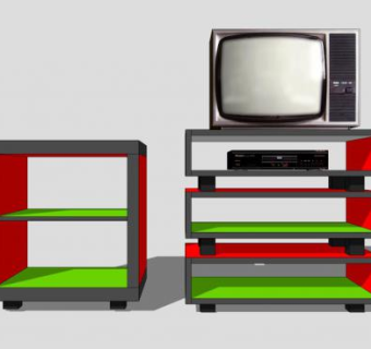 绿色和橙色的电视柜SU模型下载_sketchup草图大师SKP模型