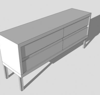 白色现代简约电视柜SU模型下载_sketchup草图大师SKP模型