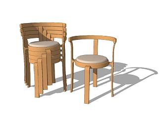 实木座椅可叠放餐椅SU模型下载_sketchup草图大师SKP模型