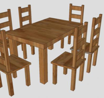 实木座椅桌椅SU模型下载_sketchup草图大师SKP模型